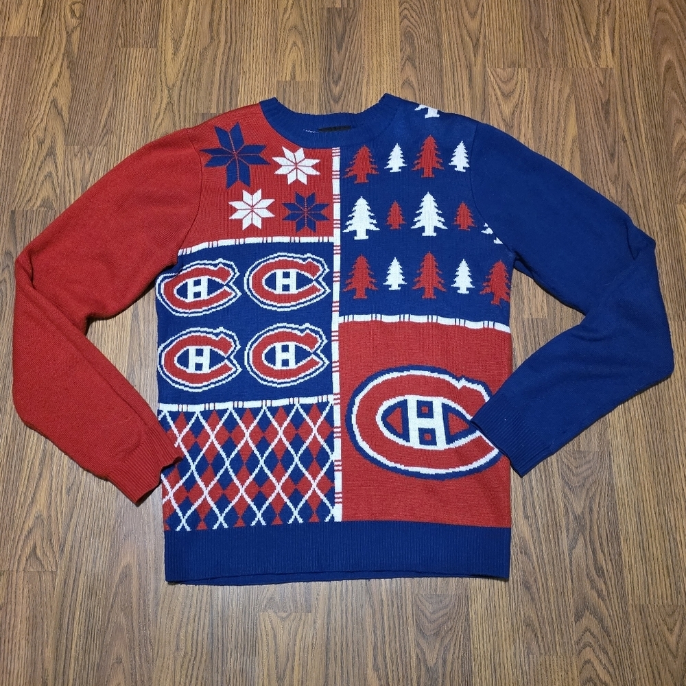 NHL Montreal Canadiens Men’s Large Ugly Christmas Patchwork Sweater E27